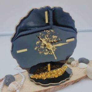 Premium Stylish Luxury Table Black Clock With Golden Stones