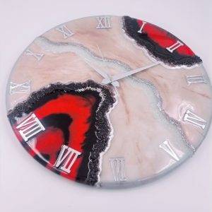 Red and Black Medium size Resin Wall Clock with crystals MDF base