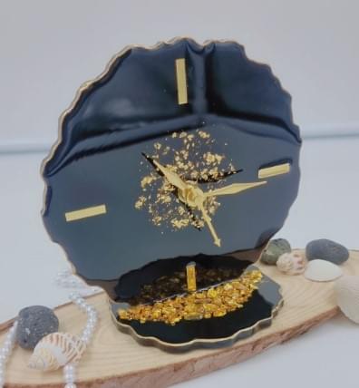 Premium Stylish Luxury Table Black Clock With Golden Stones