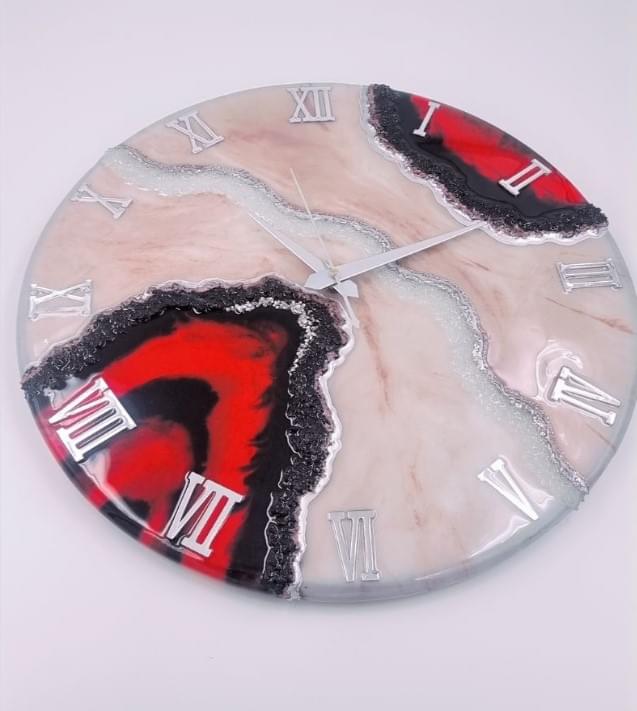 Red and Black Medium size Resin Wall Clock with crystals MDF base